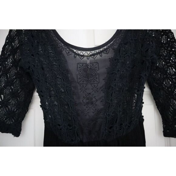 Free People Women's z 4 Black Embroidered Lonesome Dove High-Low Hem Dress - Picture 5 of 16